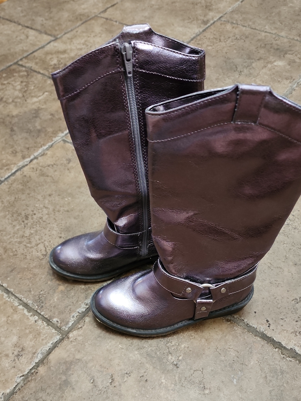 Candie’s Catulsa Pewter Metallic Biker Moto Harness Boots Girls Size 1 Med GUC